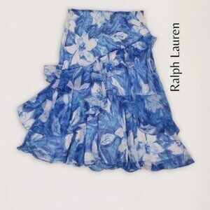 Ralph Lauren XL Ruffled Floral Midi Maxi Skirt 100% Silk